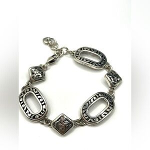 Brighton DECO LACE Scrolled Silver Plated Oval Link Bracelet Retired Western